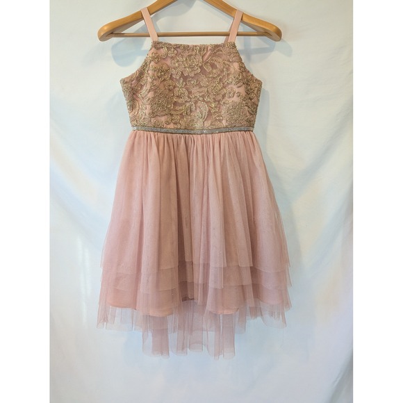 Rare Editions Other - Rare Editions Girls Pink Gold Lace Tulle High Low Formal Dress Size 12 F427523